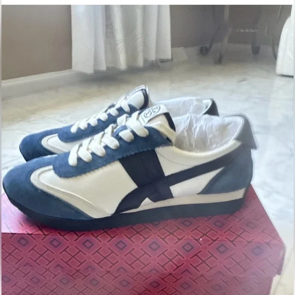 Tory Burch Women's Blue and White Sneakers - Picture 2 of 4